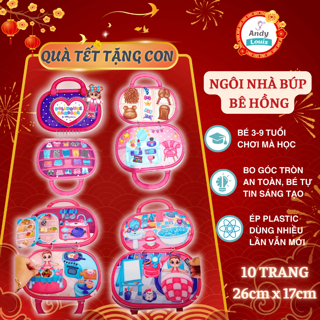 Đồ Chơi Ngôi Nhà Búp Bê Giấy Hồng Cho Bé Gái, Hình Dán Búp Bê Thay Đồ Andy Louis Sử Dụng Nhiều Lần V