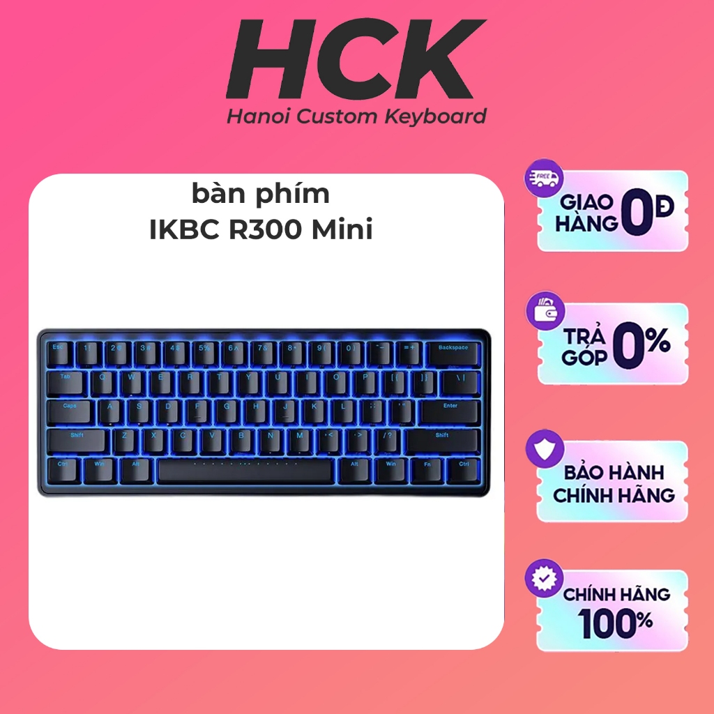 Bàn phím cơ IKBC R300 Mini switch Cherry led xanh - HCK