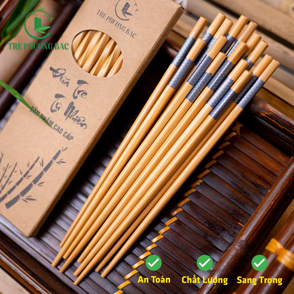 Đũa gỗ tre viền xanh TRE PHƯƠNG BẮC cao cấp hộp 10 đôi, an toàn, tự nhiên, chống mốc tốt - (Hộp 10 đôi)