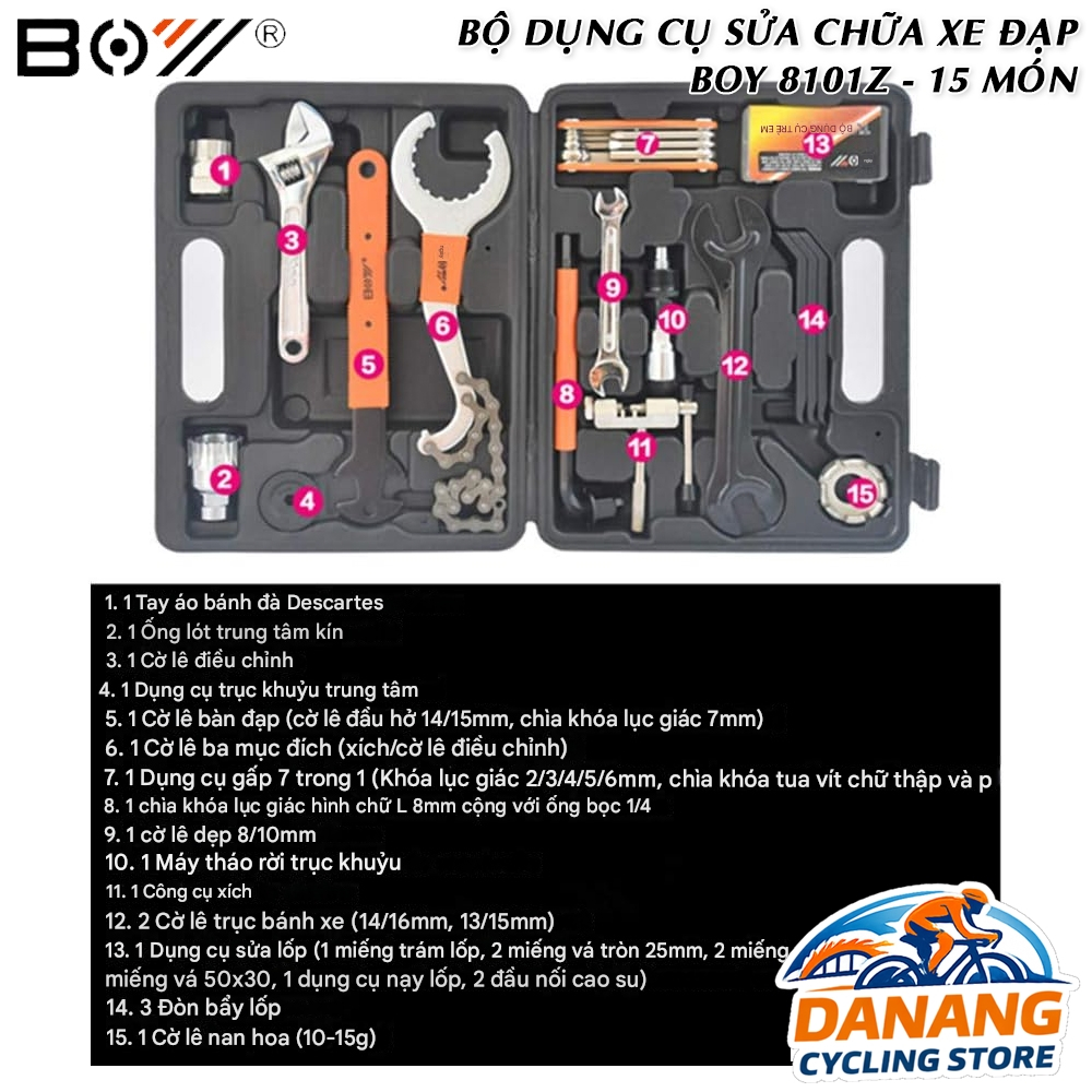 Bộ dụng cụ sửa chữa xe đạp BOY 8010Z - 15 Món