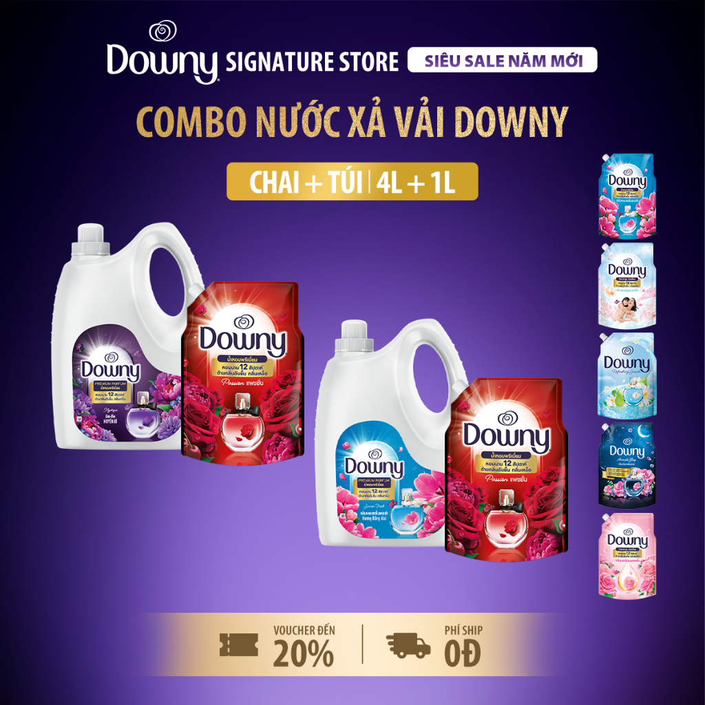 [DOWNY] Combo 1 Nước Xả Vải Downy Nắng Mai/Huyền Bí 4L + 1 Nước Xả Vải Downy Túi 1L