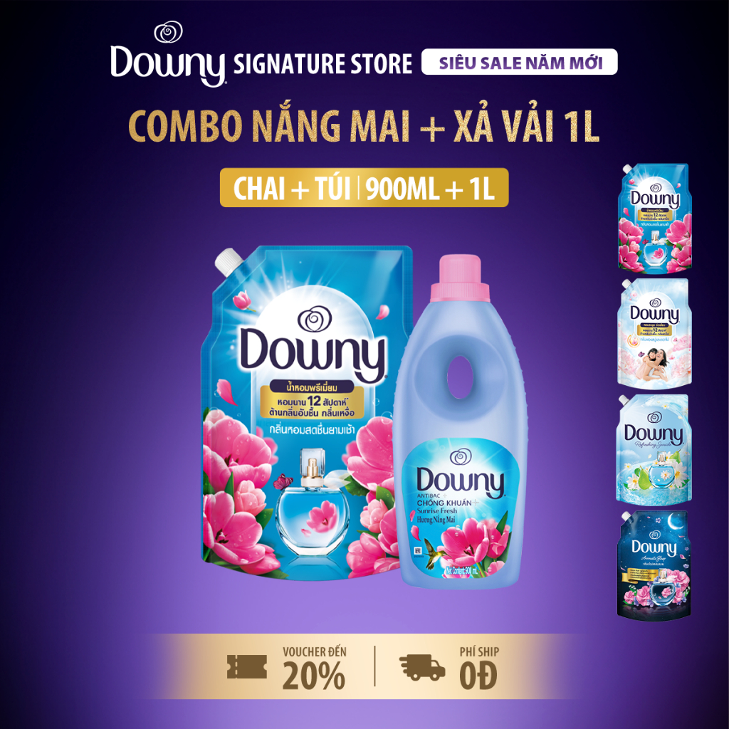 [DUY NHẤT 24-25.01] Combo 1 Nước Xả Vải Downy Nắng Mai Chai 900ML + 1 Nước Xả Vải Downy Túi 1L