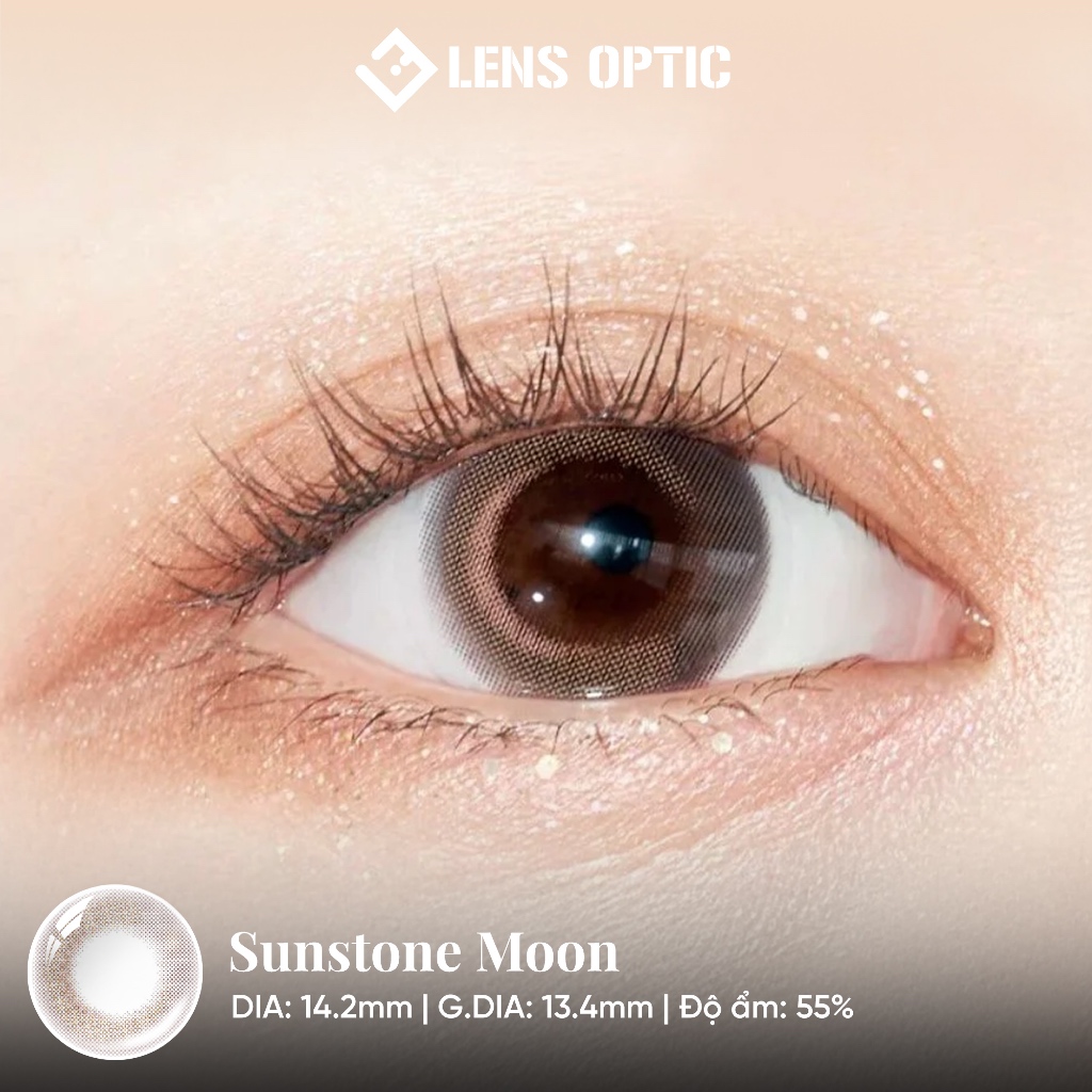 Lens màu dùng 1 lần Clalen Jewel Moon Sunstone Moon nâu champagne, 55% ẩm BC 8.6 DIA 14.2, chống UV