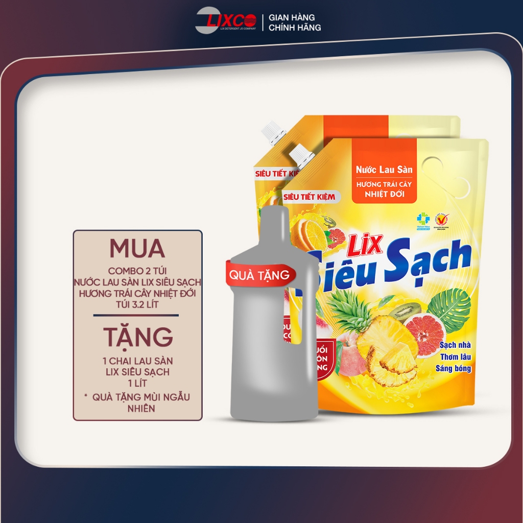 Combo 2 túi nước lau sàn Lix siêu sạch các hương 3.2L/túi cho nền nhà sạch bóng, đuổi côn trùng, ngát hương