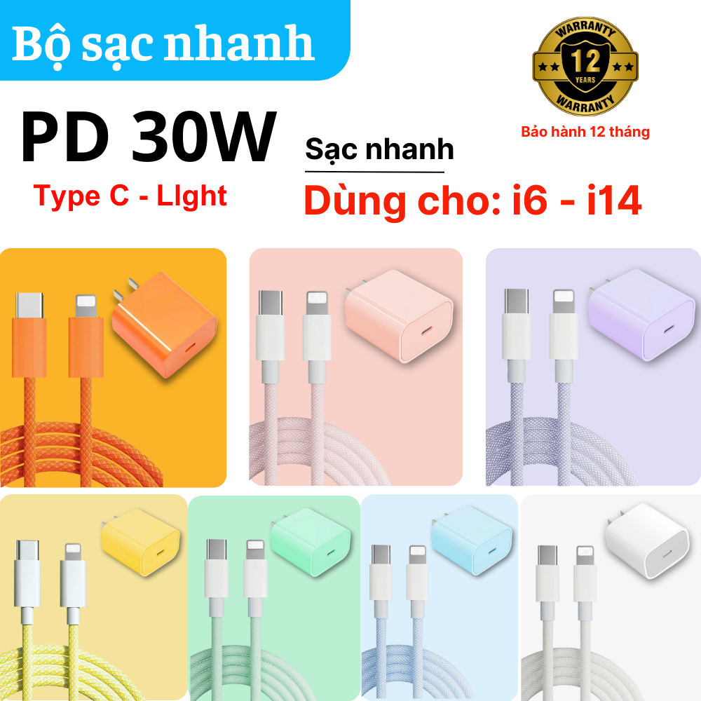 PD30W Bộ sạc nhanh Type C to Light - An toàn ổn định - Bảo vệ thiết bị - Không nóng máy - Dùng cho dòng máy i6 - i14