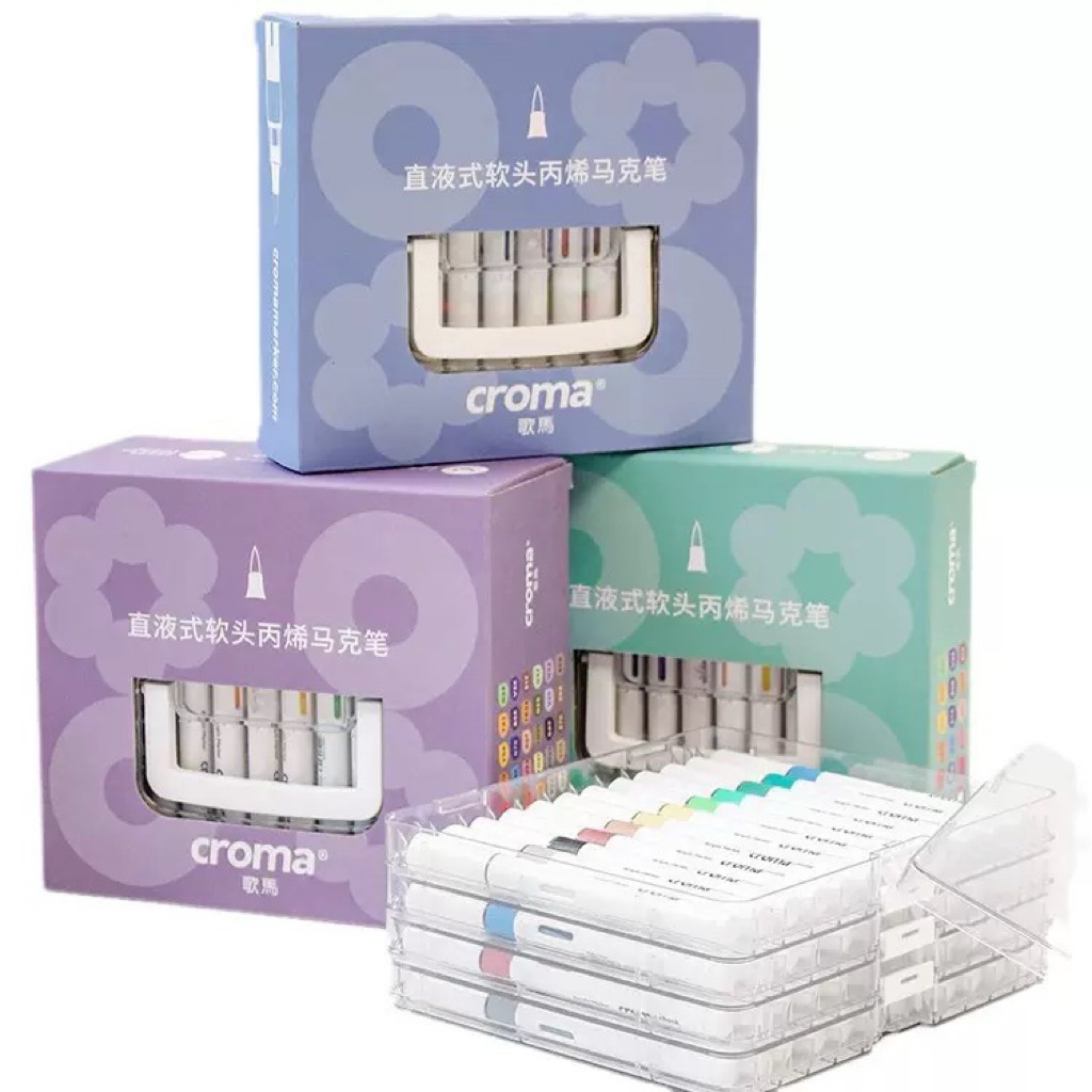 Bút Màu Acrylic Marker CROMA Đầu Brush – Set 24/48/72 Màu | Vẽ Đa Chất Liệu Vải, Gỗ, Kim Loại, Nhựa,