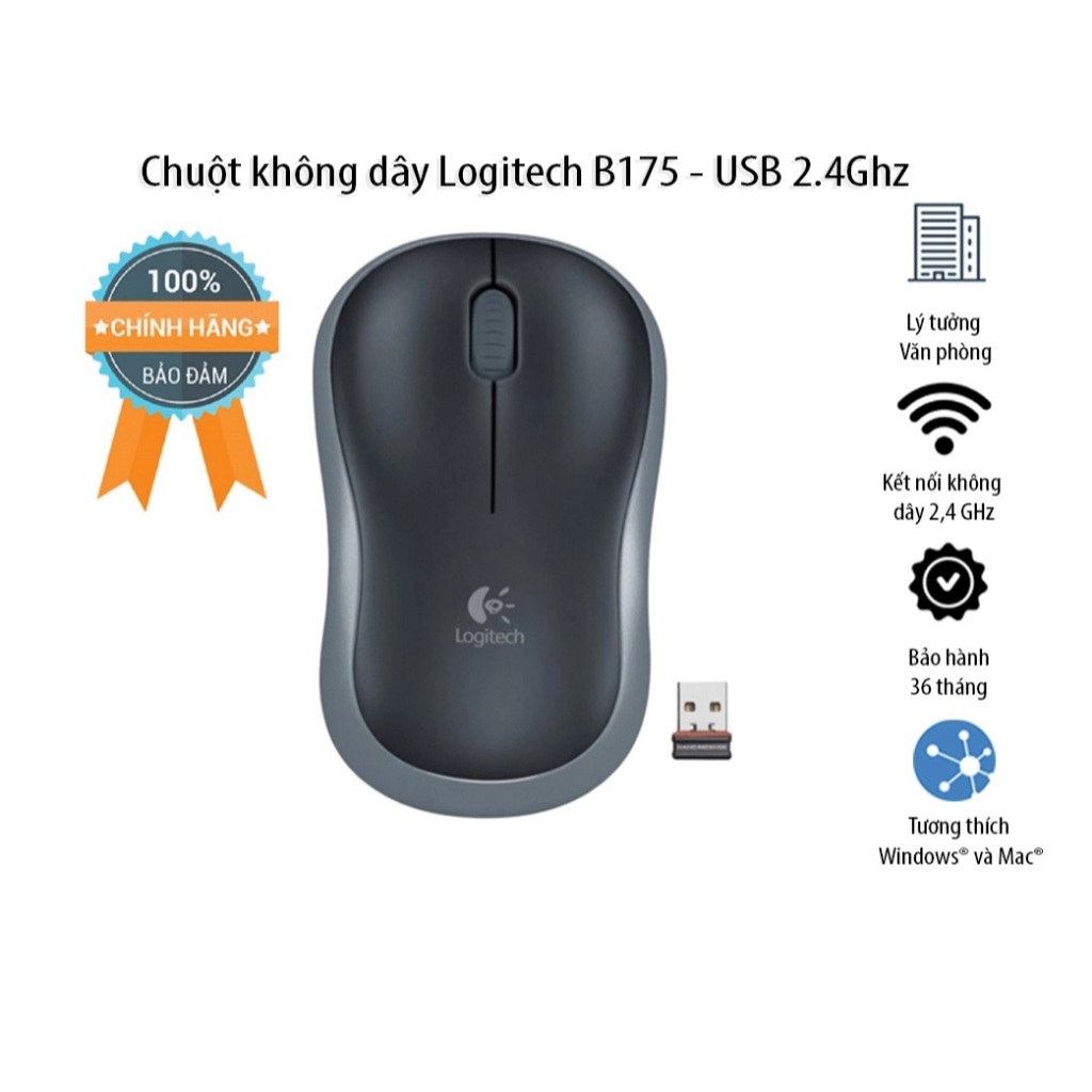 Chuột không dây Logitech B175 kết nối cổng USB.