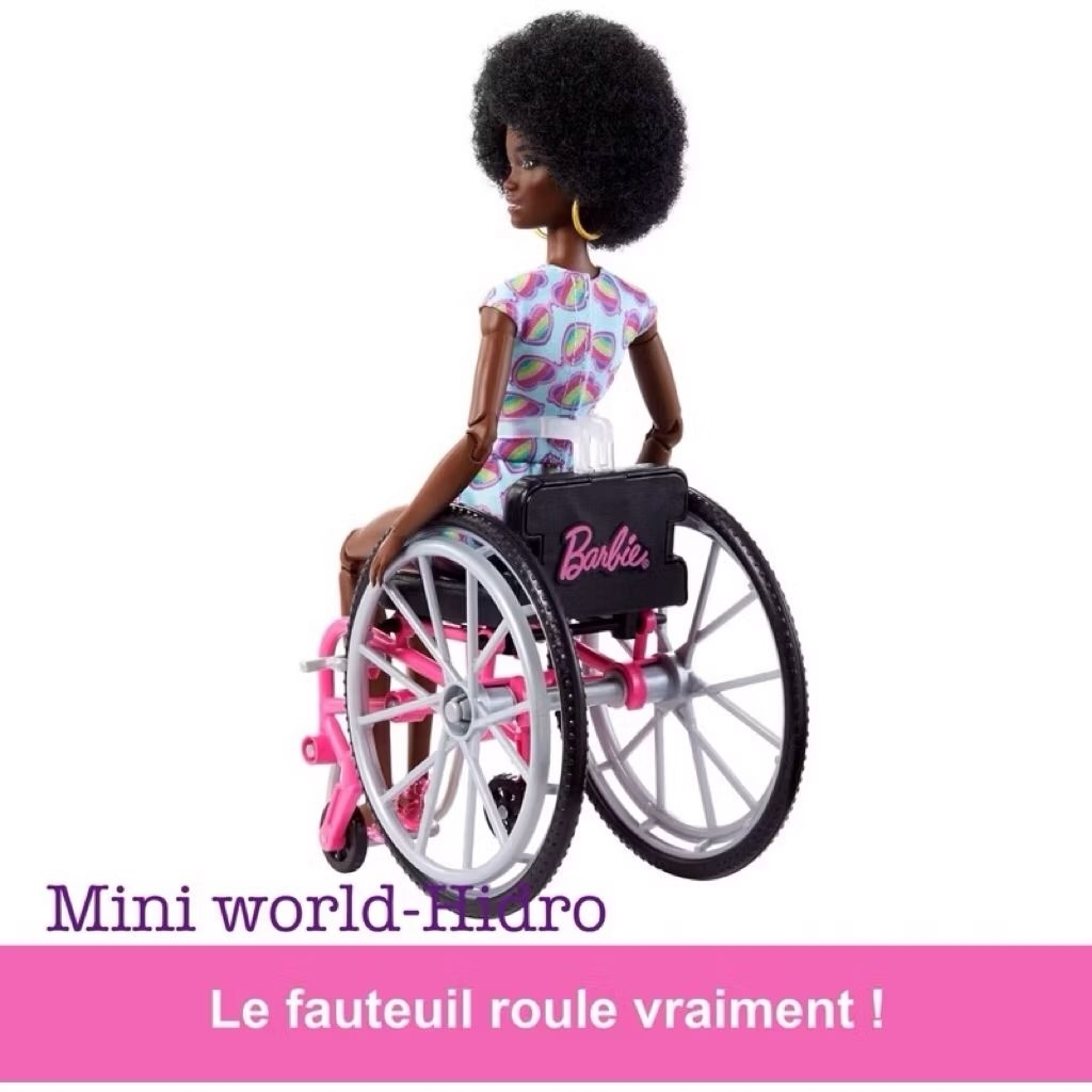 M10 Búp bê Barbie khớp made to move Fashionistas Doll #194 with Natural Black Hair, Plus Wheelchair 