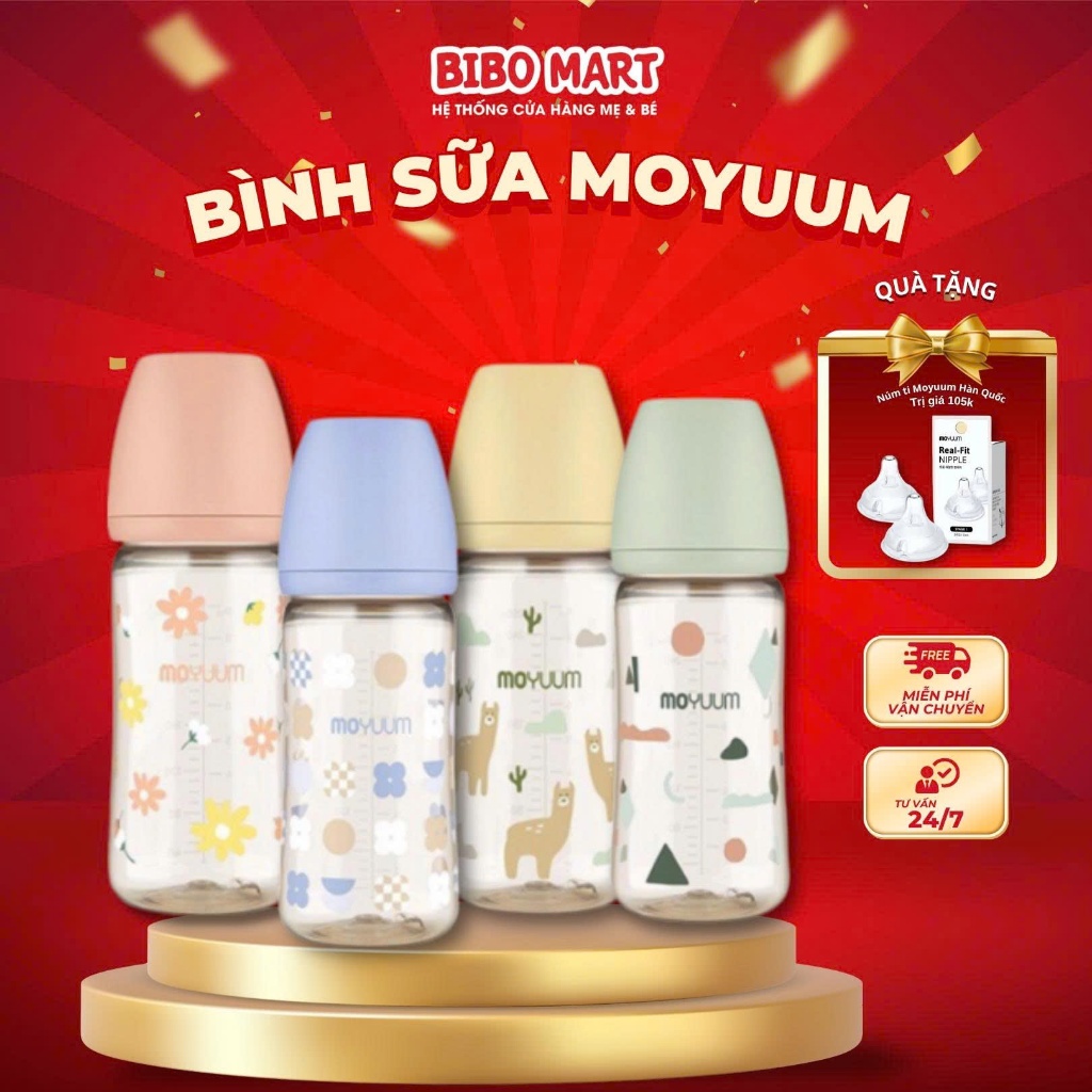 Bình sữa moyuum korea vẹn nguyên các phiên bản, được chọn núm - Bình sữa ppsu