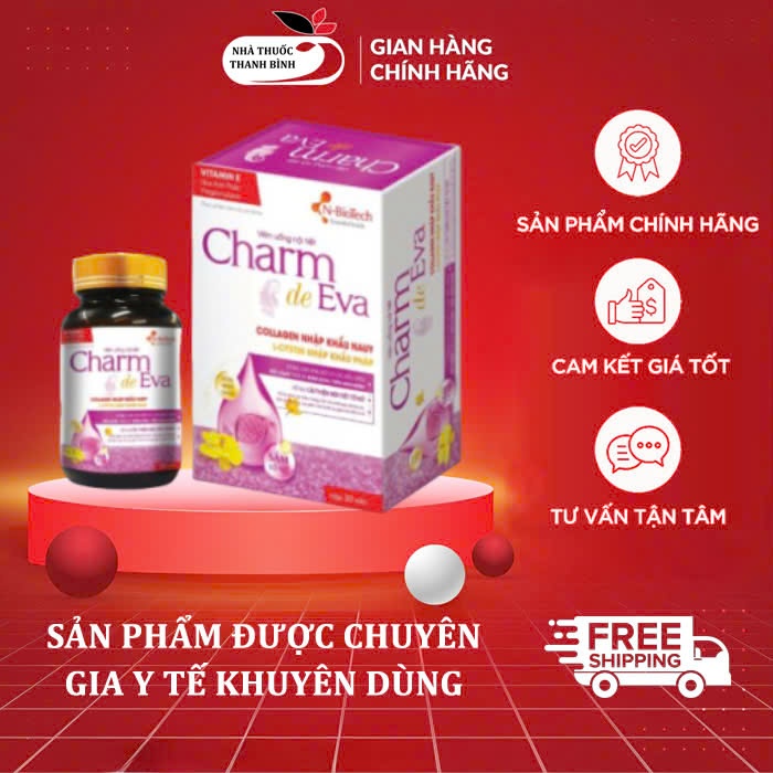 [CHÍNH HÃNG] Viên uống nội tiết Charm De Eva Giảm Bốc Hỏa, Mất Ngủ, Khô Da (Hộp cứng 30 viên)