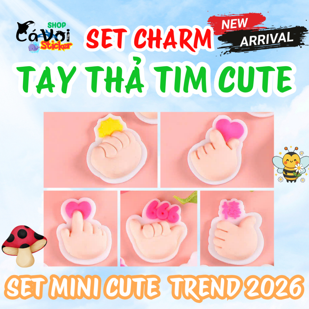 Set charm: Tay thả tim cute- Set mini trend 2026