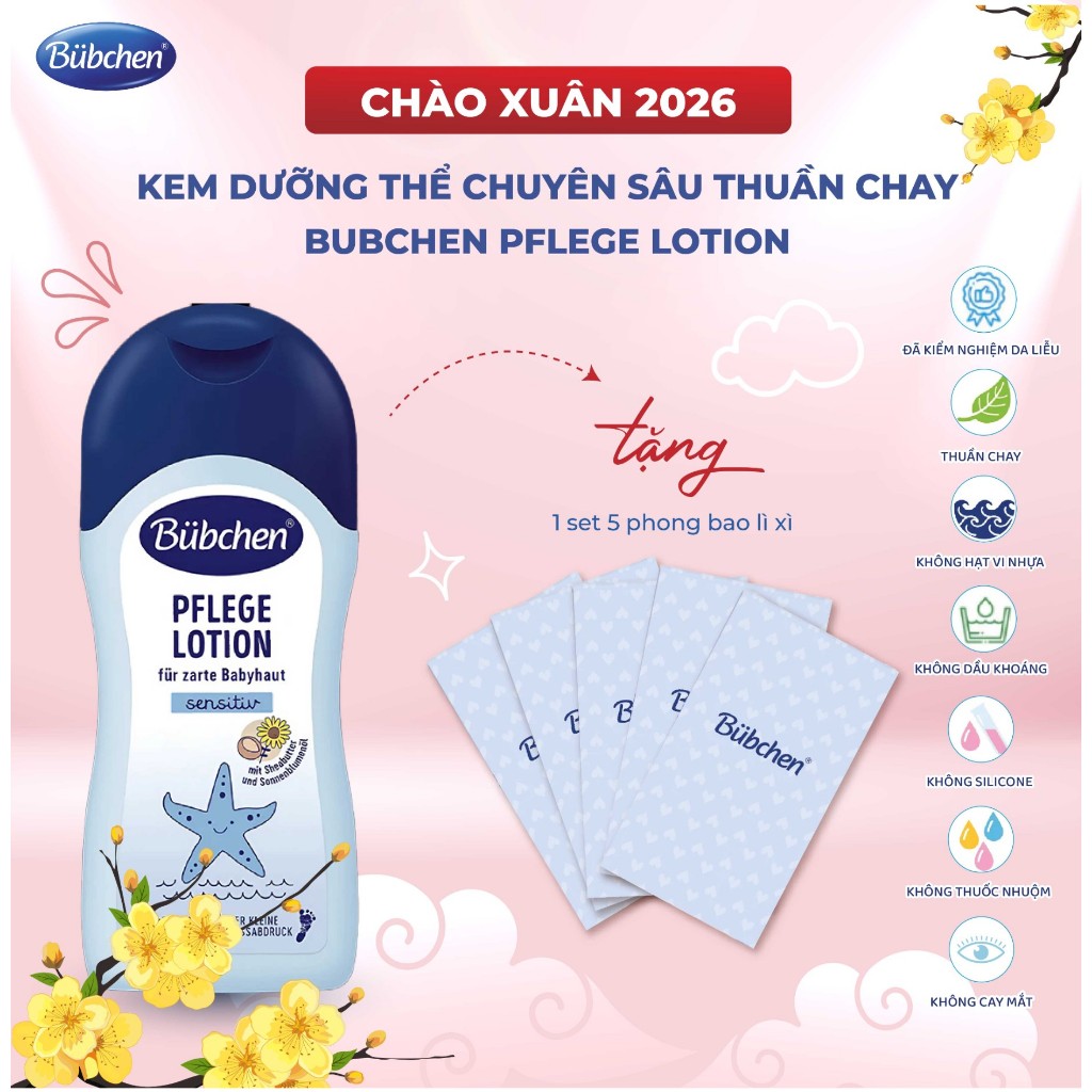 Kem dưỡng ẩm cho bé chuyên sâu thuần chay Bubchen Pflege Lotion 400ml