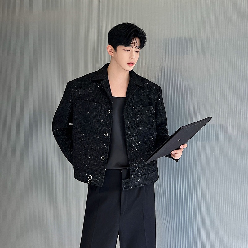 Áo Khoác Dạ Nam Kim Tuyến Bling Bling Cổ 2 Ve Bo Gấu Hàng QCCC Phong Cách Trẻ Trung Sang Trọng.