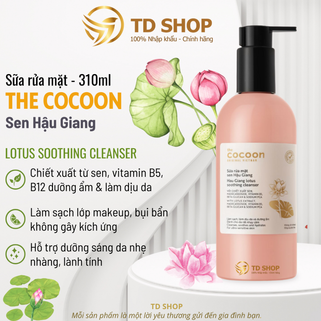 [Chính hãng] Sữa rửa mặt Cocoon sen Hậu Giang 310ml - TD Shop