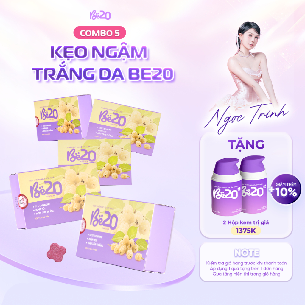 Be20 - Combo 5 Hộp Kẹo Ngậm Dâu Tằm Be20 Hỗ Trợ Trắng Da, Bảo Vệ Tế Bào, Tái Tạo Da  - Hộp 30 viên