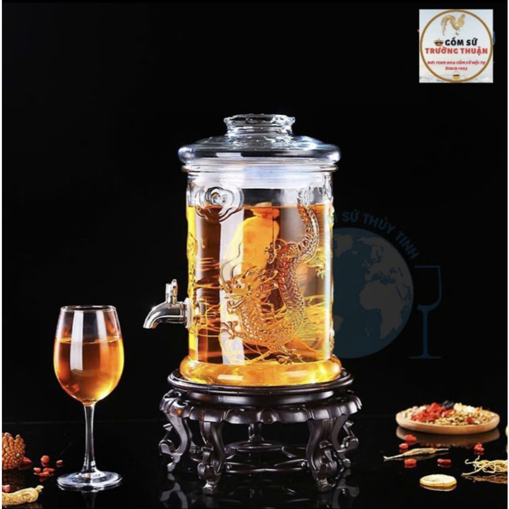 Bình ngâm rượu Thuỷ Tinh Dáng Trụ Rồng có vòi, không vòi 6L, 8L, 10L, 12L, 15L, 19L, 25 LÍt *BAO BỂ 