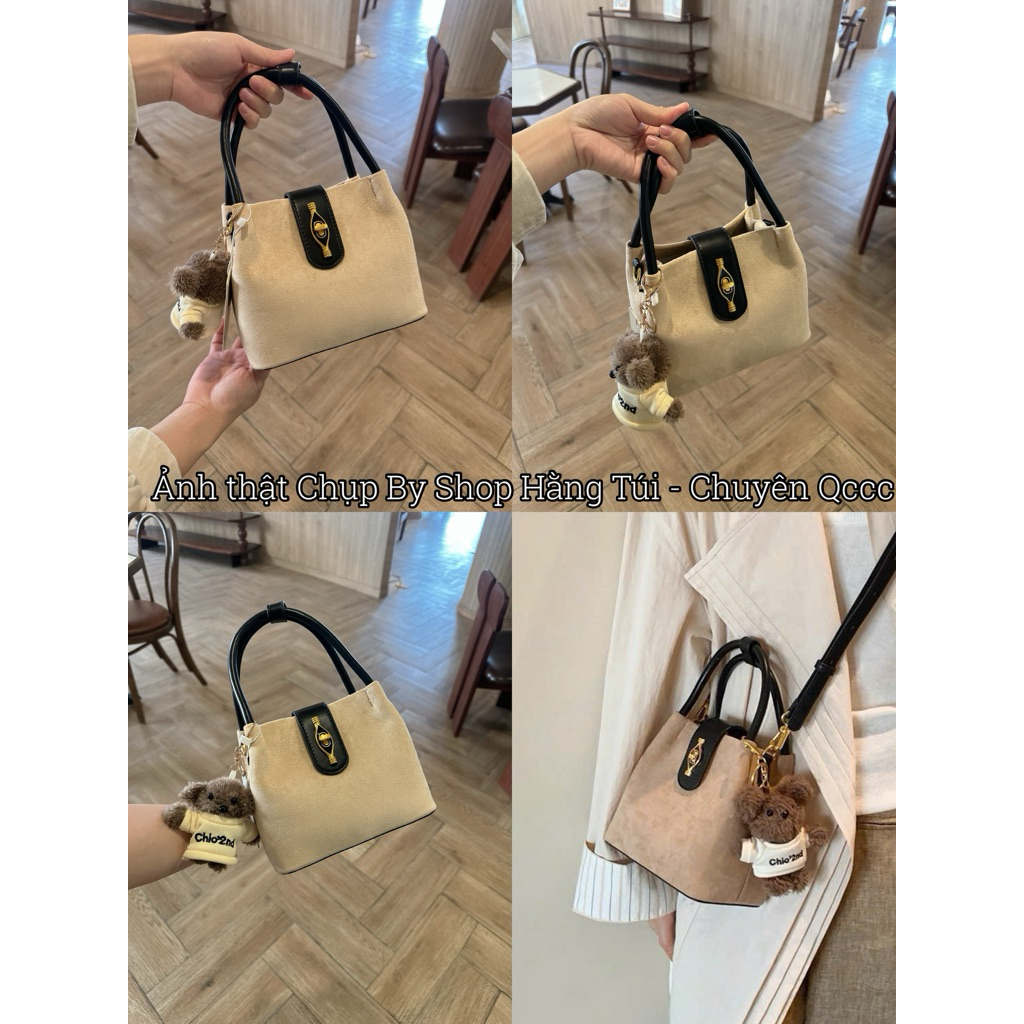 Túi Kem Mix Đen Nỉ Lộn Mini Tặng Kèm Charm gấu nhỏ xinh