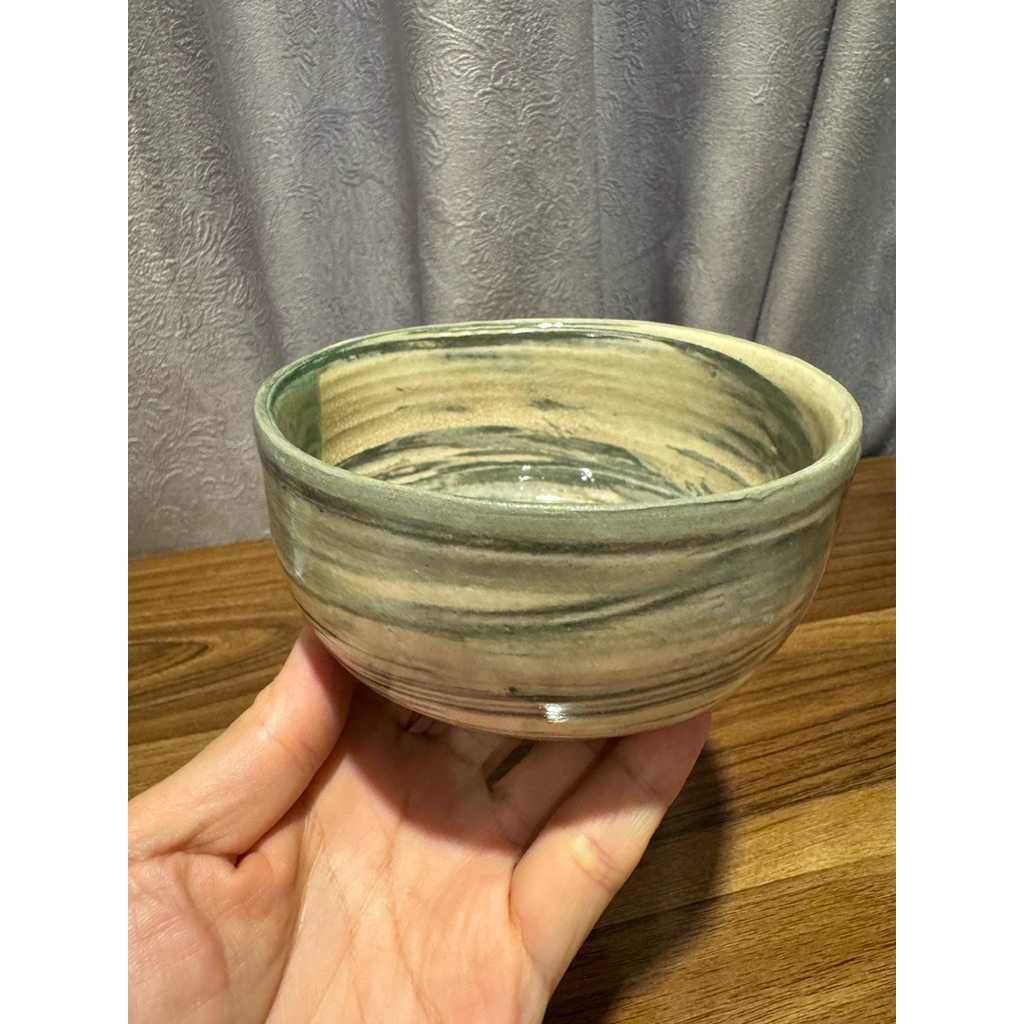 Chawan gốm mộc thủ công-men xanh rêu độc đáo