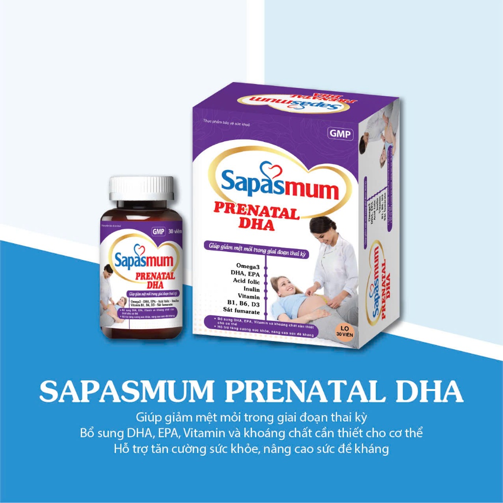 Sapasmum Prenatal DHA- Lọ 30 viên- Bổ sung DHA, vitamin, khoáng chất cho phụ nữ trước mang thai,mẹ b