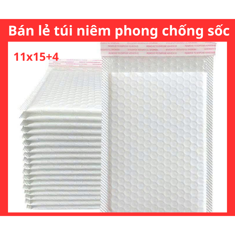 BÁN LẺ -10 túi ( 11x15+4) Túi gói hàng niêm phong chống sốc, túi đóng hàng chống sốc