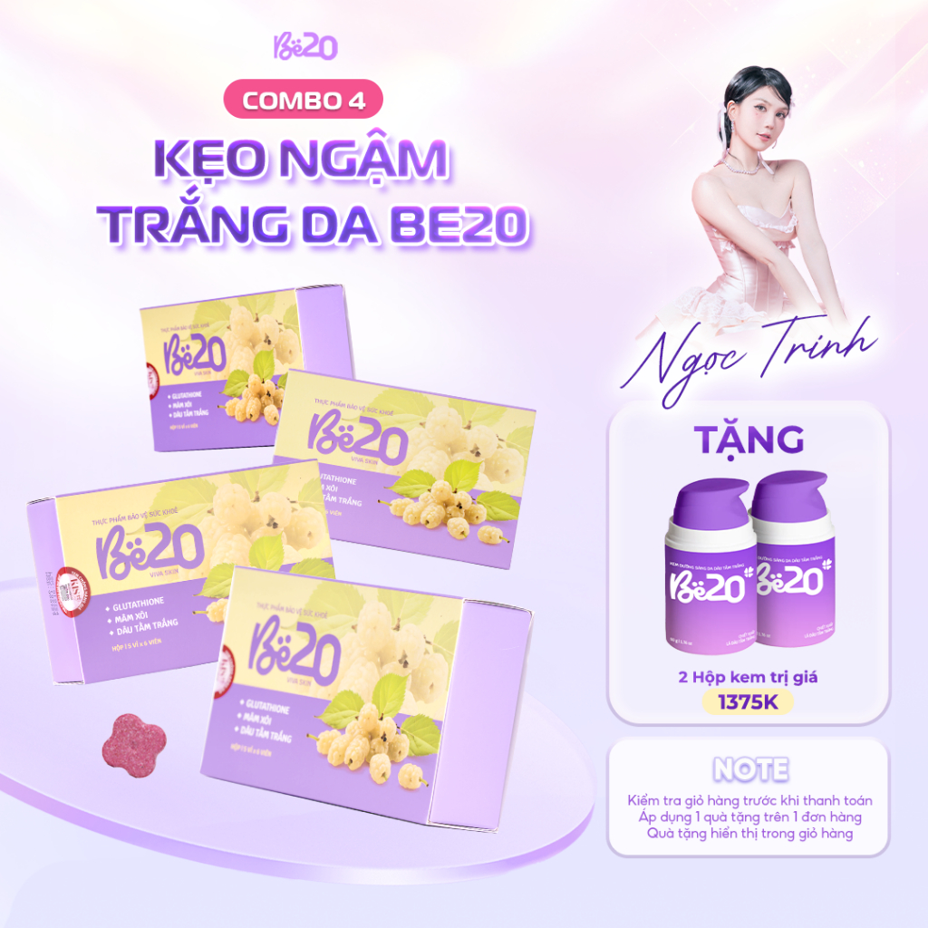 Be20 - Combo 4 Hộp Kẹo Ngậm Dâu Tằm Be20 Hỗ Trợ Trắng Da, Tăng Đàn Hồi, Săn Mịn Đều Màu  - Hộp 30 vi