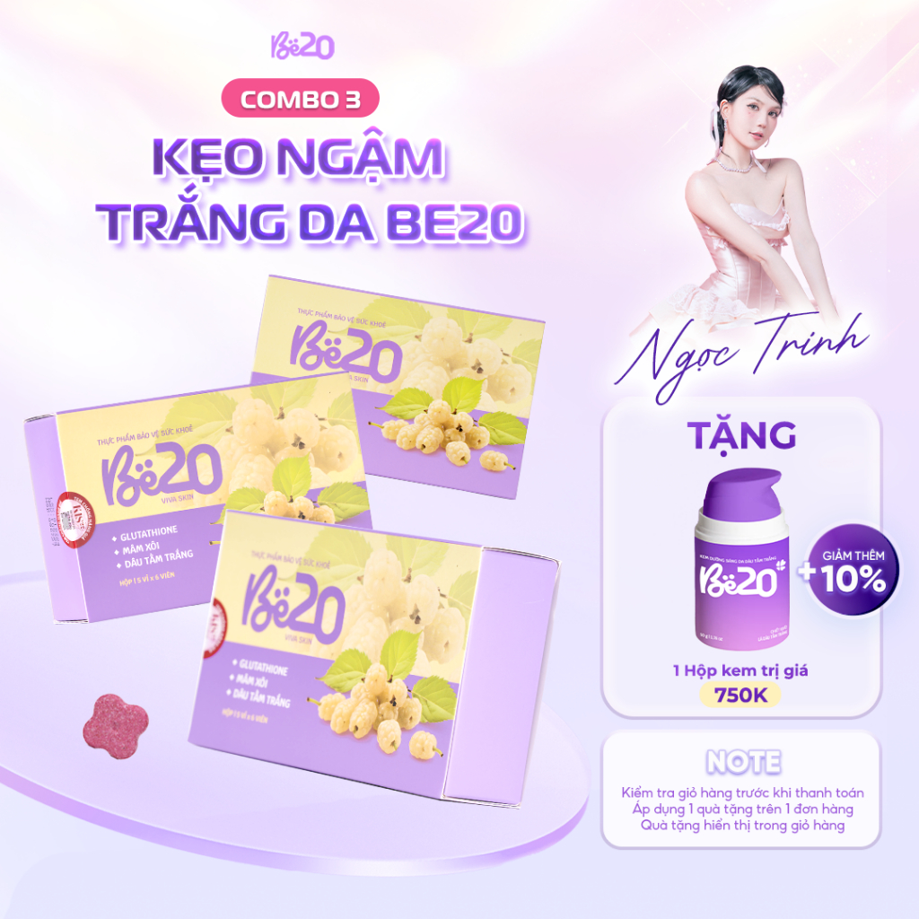 Be20 - Combo 3 Hộp Kẹo Ngậm Dâu Tằm Be20 Hỗ Trợ Trắng Da, Cấp Ẩm, Hạn Chế Oxy Hóa  - Hộp 30 viên