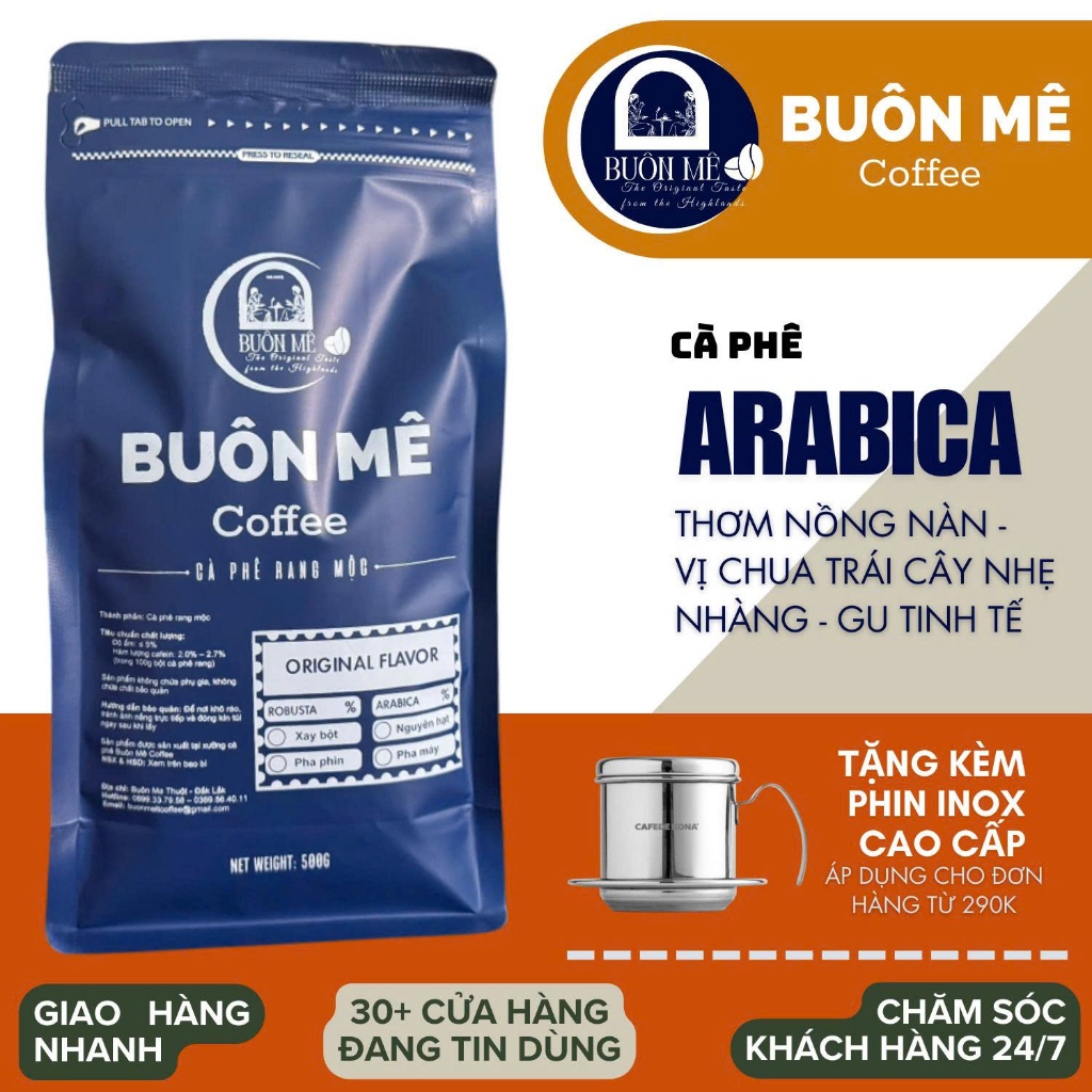 Túi 500g Cà Phê Rang Mộc D đủ thành phần Robusta & Arabica Pha Phin, Pha Máy, Nguyên Hạt