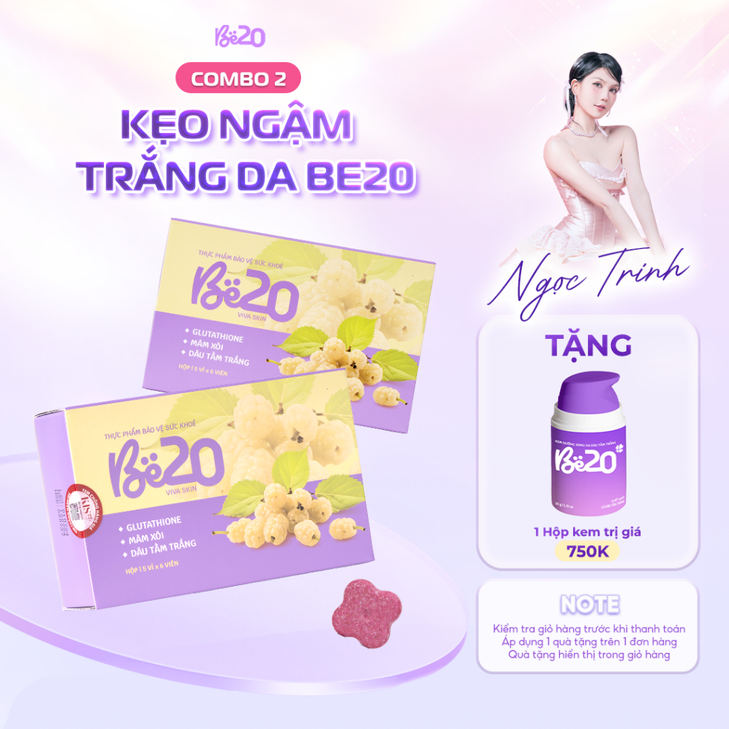 Be20 - Combo 2 Hộp Kẹo Ngậm Dâu Tằm Be20 Hỗ Trợ Trắng Da, Dưỡng Sáng, Hạn Chế Lão Hóa  - Hộp 30 viên