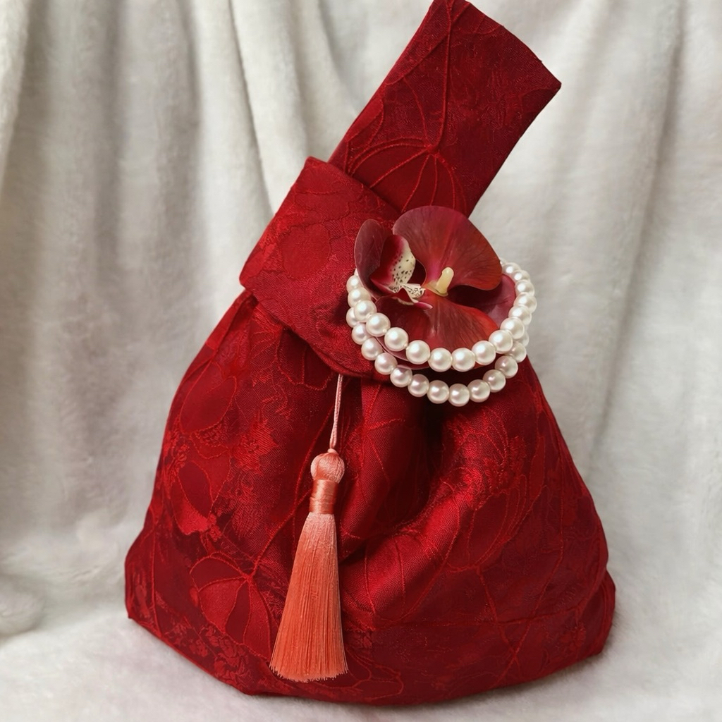 Túi cầm tay phong cách cổ trang có gắn ngọc, hoa, tua rua trang trí dùng đi chùa, chụp ảnh áo dài