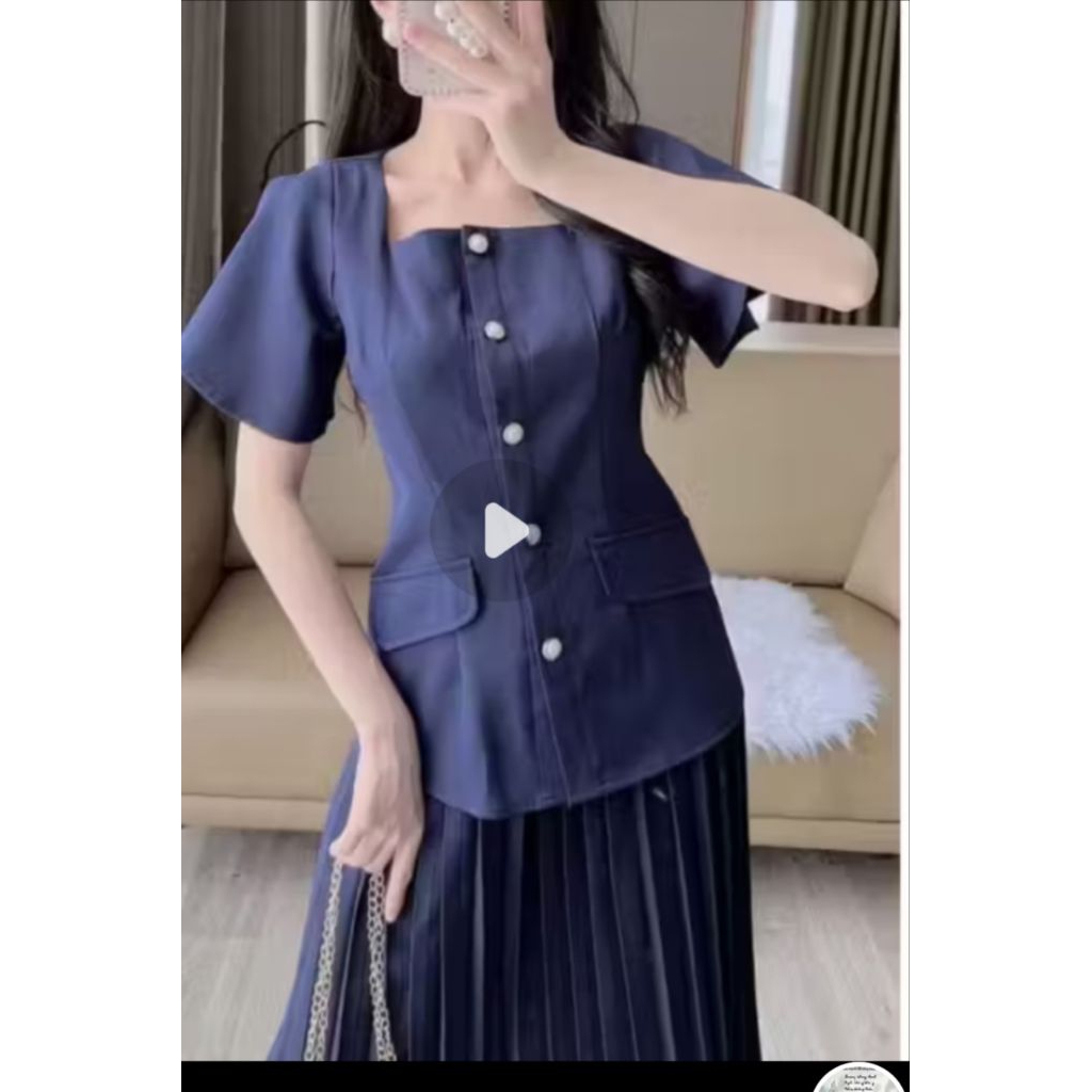 sét áo + cv xếp ly dài còn màu navy