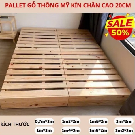 Giường Ngủ Pallet Gỗ Thông Cao Cấp Hình Hộp Cao 10cm, 15cm, 20cm - Pallet Gỗ Giường Kín Chân Nan To 