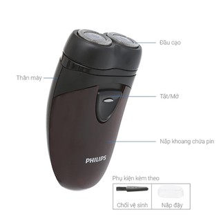 Máy cạo râu du lịch Philips PQ206 nhỏ gọn, tiện lợi, an toàn cho da, sử dụng pin AA, bảo hành 2 năm - Hàng chính hãng