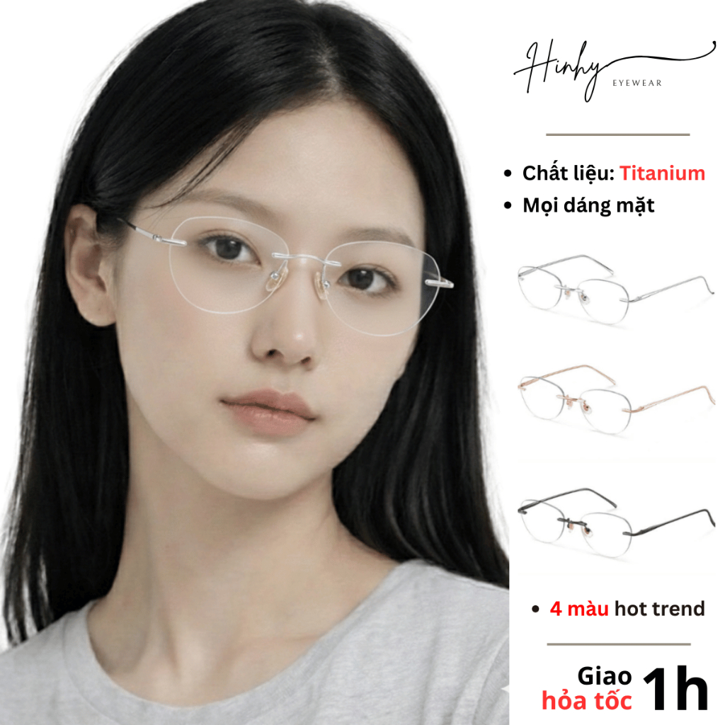 Gọng kính không viền kim loại titanium Tiệm Kính Hinhy cao cấp không gỉ thời trang nam nữ [ETAN]