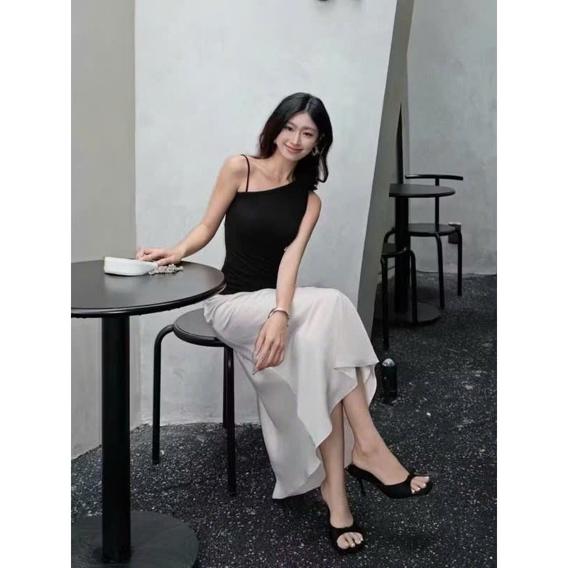 [CV 2 Lớp] Chân Váy Lụa Vân Gỗ Mềm Mịn Cạp Trễ Full lót Dáng Dài Siêu Xinh