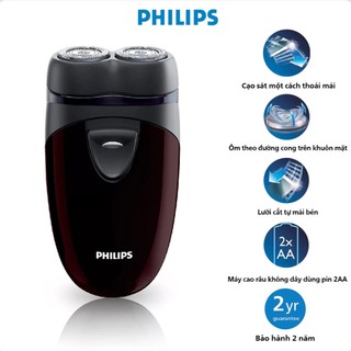 Máy cạo râu du lịch Philips PQ206 nhỏ gọn, tiện lợi, an toàn cho da, sử dụng pin AA, bảo hành 2 năm - Hàng chính hãng