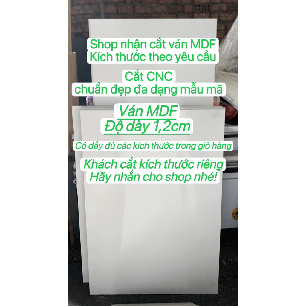 Tấm ván gỗ MDF dày 1,2cm phủ min 2 mặt trắng làm bàn, phông nền, tủ,kệ, trang trí,.. nhận cắt theo yêu cầu