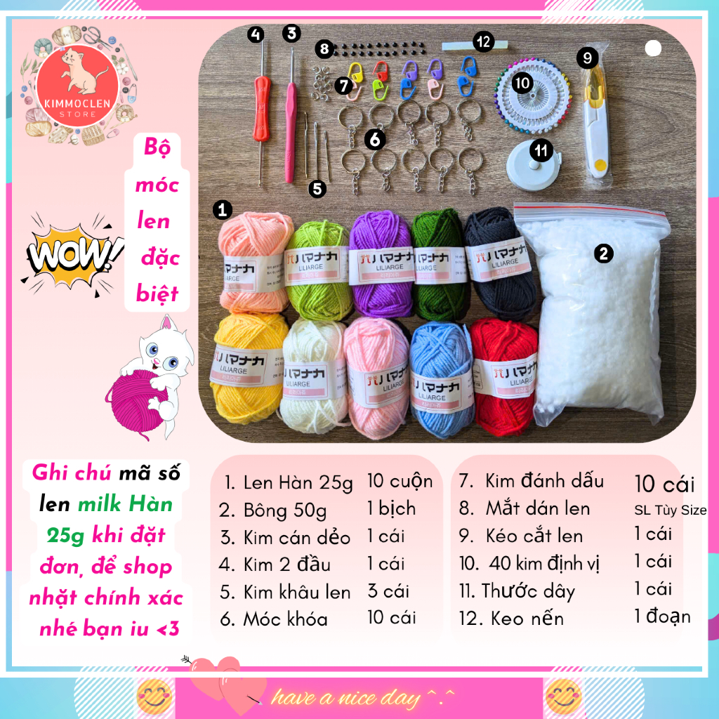 Combo 10 Cuộn Len, Gói Nguyên Liệu Tập Móc Len Đặc Biệt [Có hướng dẫn] Diy sợi