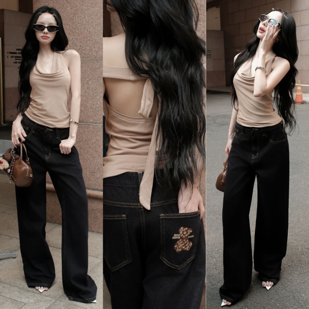 H2STORE - QUẦN JEAN ỐNG SUÔNG TÚI GẤU INDIGO S1121 - I06608