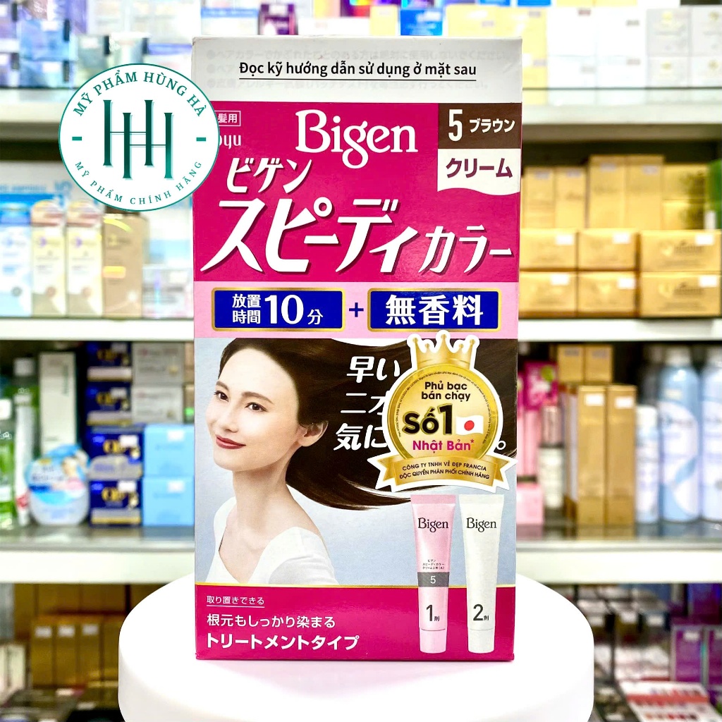 Thuốc Nhuộm Tóc Phủ Bạc Bigen Nhật, Số 5, Màu Nâu Sẫm, Bigen Speedy Color Cream, Nhập Khẩu Nhật