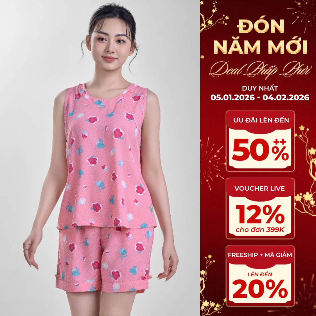 Bộ Đồ Mặc Nhà WINNY Kiểu Sát Nách Quần Đùi Chất Lanh Mát - 2MNLA24021B