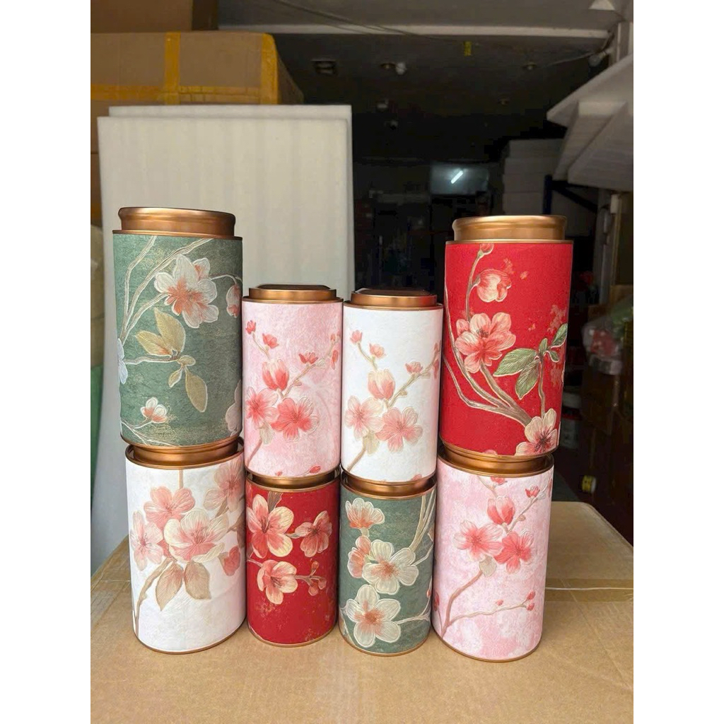 Hộp chè tròn - vỏ hộp chè 1 lạng dùng trang trí tráp, bày lễ, giỏ quà tết