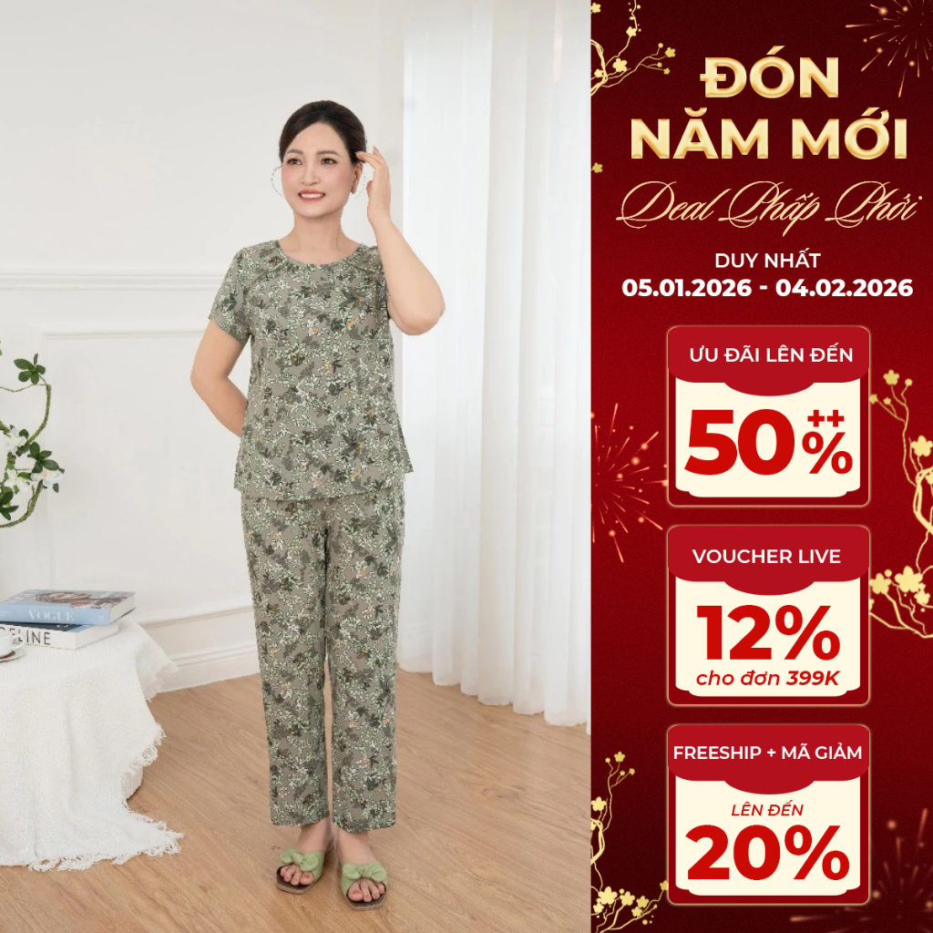 WINNY Bộ Mặc Nhà Nữ WINNY Kiểu Cộc Tay Quần Dài Chất Lanh WONNER 2MNLA25022D