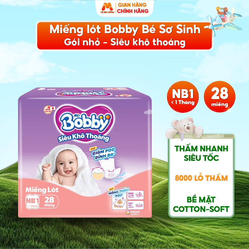 Miếng Lót Sơ Sinh BOBBY NEWBORN 1 Siêu Khô Thoáng Thấm Nhanh Cho Bé Sơ Sinh <1 tháng/ 28 miếng- MC27