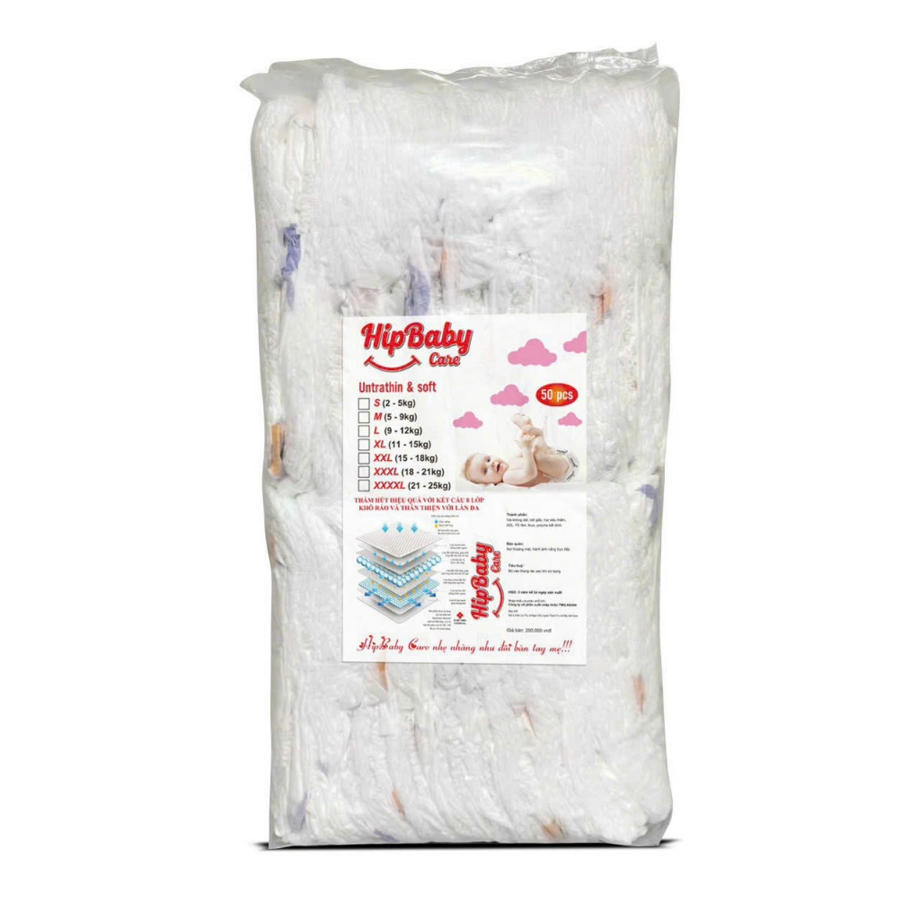 Combo 100 miếng bỉm quần HIPbaby care đủ các size /M/L/XL/2XL/3XL/4xl