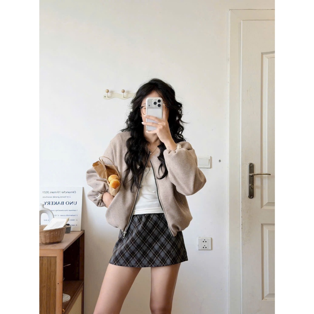 (Hàng QC L1 sẵn) Áo Khoác Dạ Bomber Nữ Dáng Ngắn Basic Khóa Kéo Thời Trang Hàn Quốc Cao Cấp Mùa Thu Đông Kime TOP | BigBuy360 - bigbuy360.vn