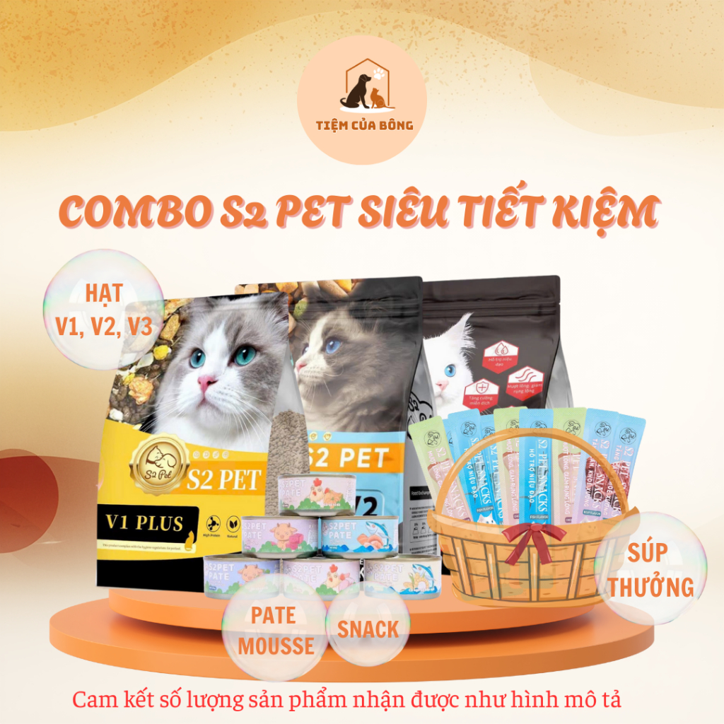 [S2 PET] Combo Tiết Kiệm: Thức Ăn Hạt V1, V2, V3 - Pate - Súp Thưởng Cho Mèo