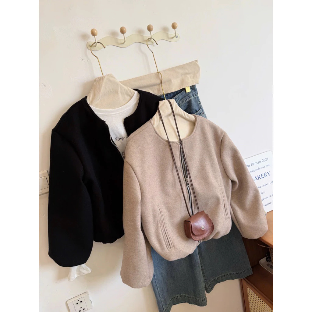 (Hàng QC L1 sẵn) Áo Khoác Dạ Bomber Nữ Dáng Ngắn Basic Khóa Kéo Thời Trang Hàn Quốc Cao Cấp Mùa Thu Đông Kime TOP | BigBuy360 - bigbuy360.vn