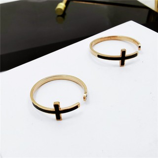 Nhẫn Nữ Kiểu Hở Free Size Hình Thánh Giá Titan Ko Đen TT 0458 Bilyshop An Toàn Cho Sức Khỏe