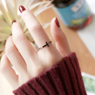 Nhẫn Nữ Kiểu Hở Free Size Hình Thánh Giá Titan Ko Đen TT 0458 Bilyshop An Toàn Cho Sức Khỏe