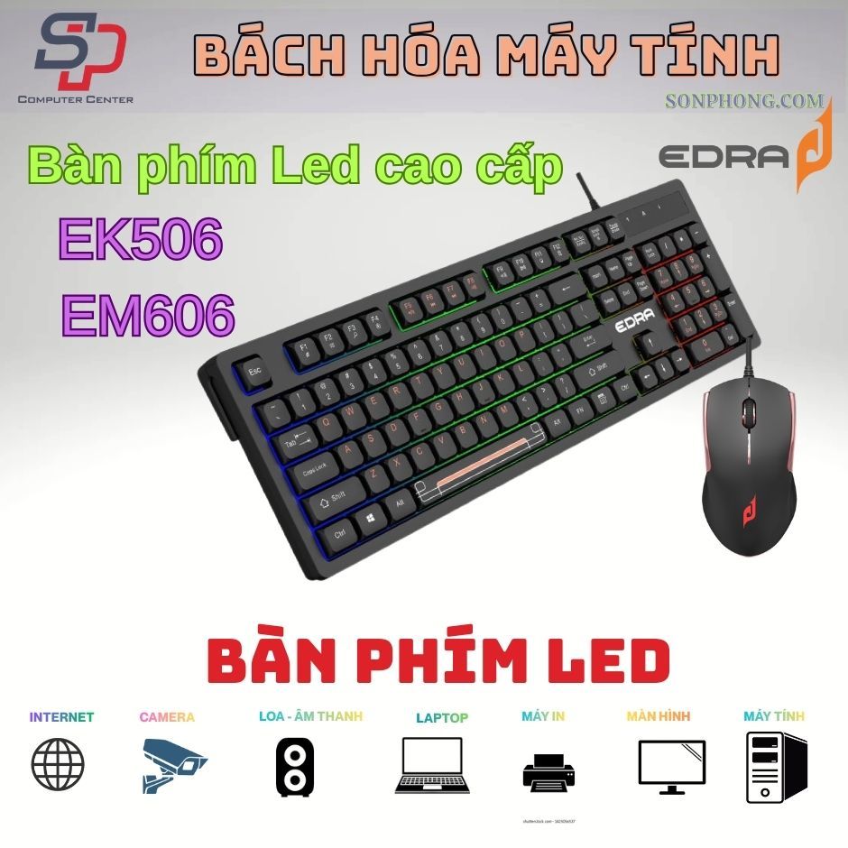 Bộ bàn phím và chuột Edra EK506 EM606. Bộ bàn phím có Led